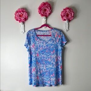 Lilly Pulitzer Etta Scoop Neck in Zanzibar Blue Boatylicious, Large.